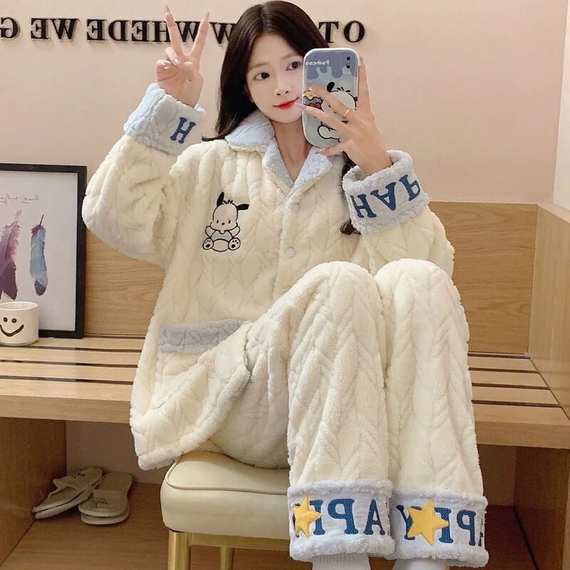 Pajamas for Women in Autumn and Winter, Thickened Coral Velvet, Flannel, Sweet and Cute 2026 New Home Wear Set Pajamas for Women in Autumn and Winter, Thickened Coral Velvet, Flannel, Sweet and Cute 2026 New Home Wear Set