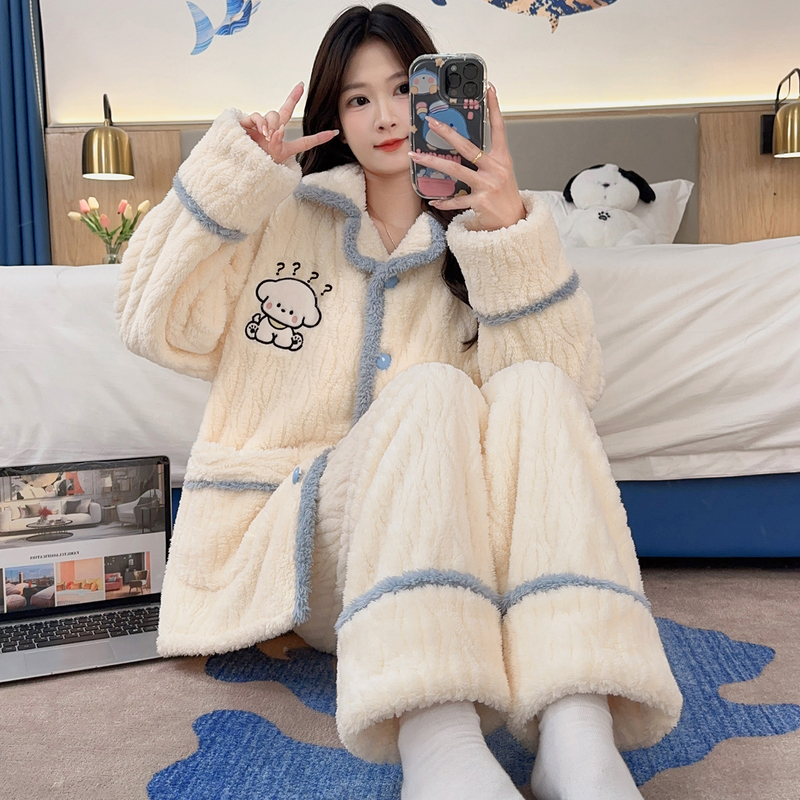 2026 New Style Pajamas for Women in Autumn and Winter, Coral Velvet Thickeneded Flannel, Sweet and Cute Home Wear Set