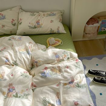 Pear dream cute mushroom house girl r heartbreak flowers 40 pure cotton four-piece set full cotton bed sheets quilt cover student bed