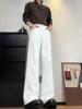 Cleanfit White Fleece-Lined Jeans for Men, Autumn and Winter American High Street Style Pants, Slightly Flared High-Waisted Straight Wide-Leg Pants