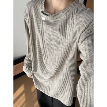 Casual Style Long-Sleeve T-Shirt for Men, Old Money Style Striped Knit Sweater, Early Autumn Ribbed Inner Layer Base Shirt