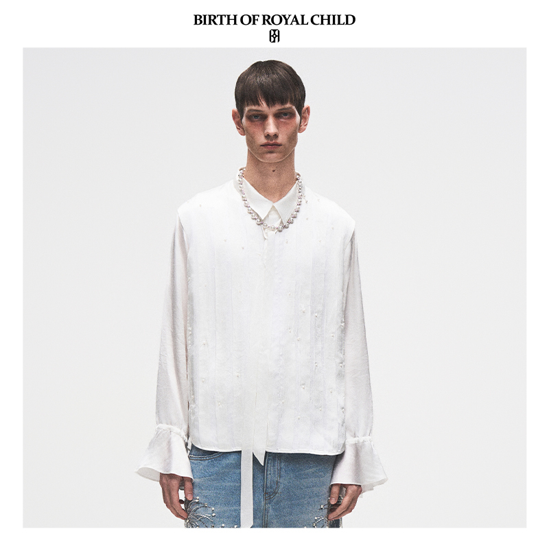 Birth of Royal Child.Borc 【Same Style as Hao Yiran】Pearl Pleated Court-Style Shirt