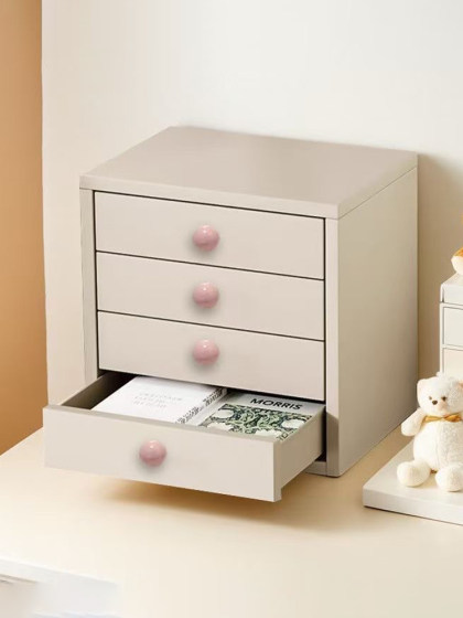 奶油风多层桌面抽屉柜办公小铁柜收纳盒钢制桌上文件柜图纸收纳柜