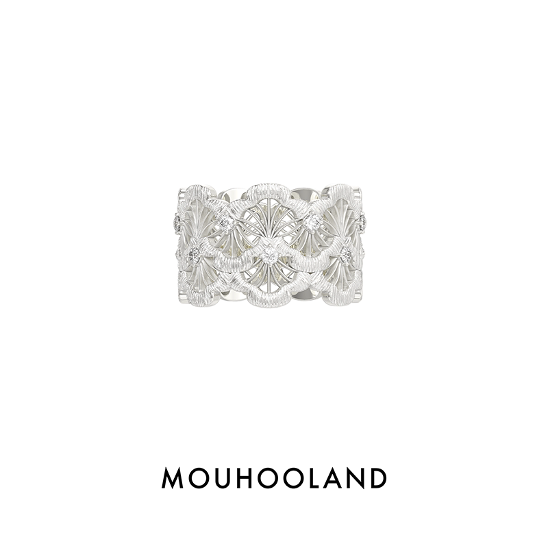 Mouhooland Double-Layered Lace Fan-Shaped Ring 925 Silver Ring Niche Design Index Finger Ring Mouhooland Double-Layered Lace Fan-Shaped Ring 925 Silver Ring Niche Design Index Finger Ring