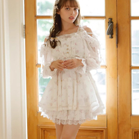 Japanese liz cute and sweet off-shoulder waist chiffon floral suspender dress + culottes suit yd spot