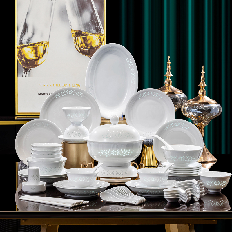 Jingdezhen Exquisite Porcelain Dinnerware Set for Home Use, New 2026 Model, Underglaze Color, High Aesthetic Ceramic Bowls and Plates, Housewarming Gift Jingdezhen Exquisite Porcelain Dinnerware Set for Home Use, New 2026 Model, Underglaze Color, High Aesthetic Ceramic Bowls and Plates, Housewarming Gift