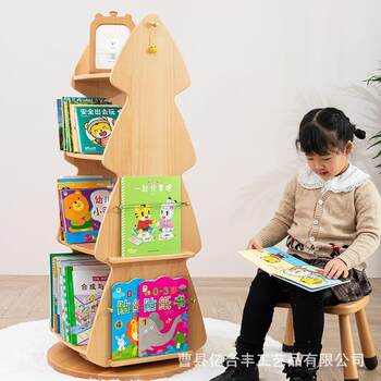 Factory wooden children's bookshelf picture book shelf storage learning multi-layer wooden rotating bookcase