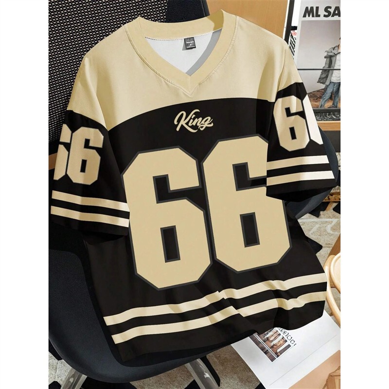 2025 V-Neck Jersey T-Shirt Short Sleeved Retro Sports Style