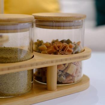 Glass storage tank tea storage tank bamboo rack kitchen dried fruit grains transparent flower tea storage bottle sealing tank