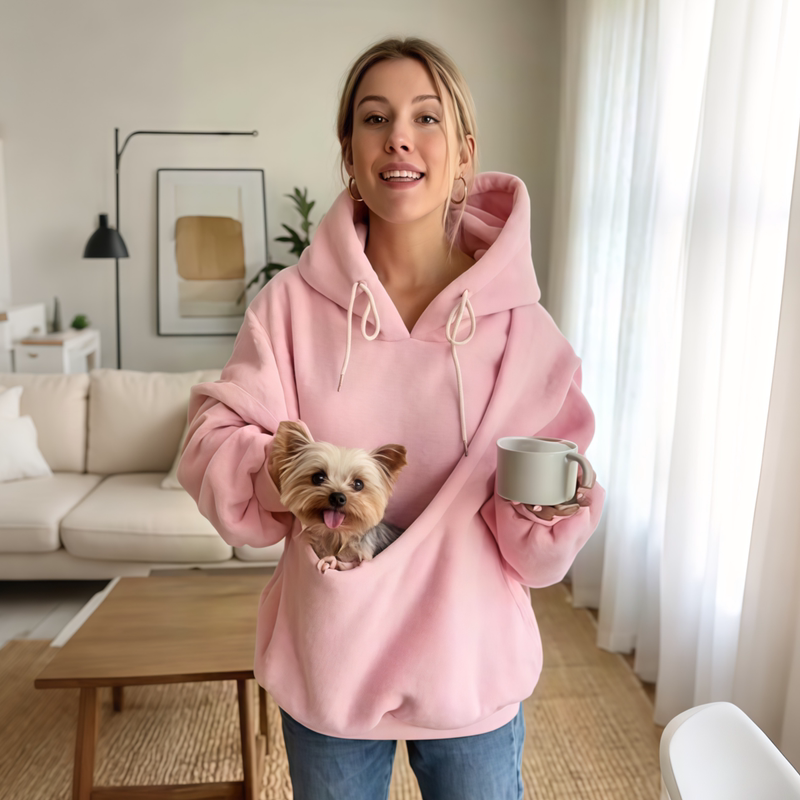 Hooded Plush Pet Carrier Hoodie for Cats, Loose Pullover Sweatshirt for Women, Pet Clothes with Portable Bag