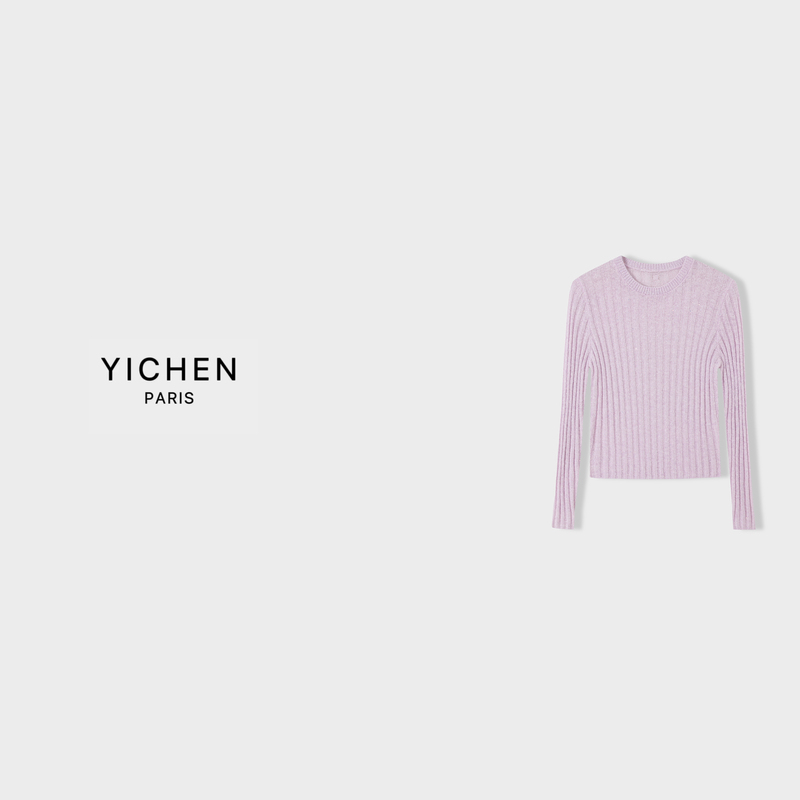 Yc Tender Pink Sequin Yarn Vertical Ribbed Slim-Fit Logo Soft Knit Base Layer-6924 Yc Tender Pink Sequin Yarn Vertical Ribbed Slim-Fit Logo Soft Knit Base Layer-6924