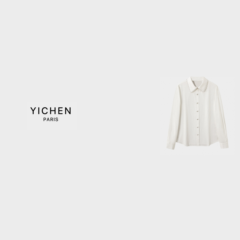 Yc Handmade Beading 26P Pearl Button Poplin Cotton Lapel Casual Shirt-5243