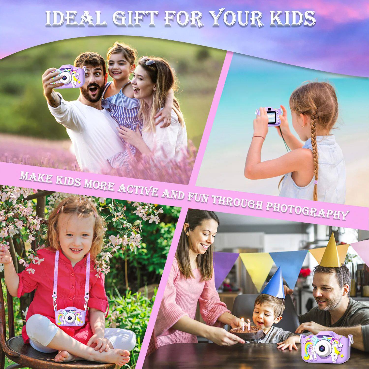 Детский фотоаппарат kids mini camera cartoon unicorn toys for girls boys birthda