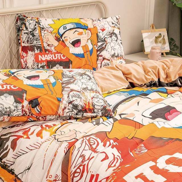Autumn and winter cartoon Naruto warmth thickened crystal velvet four-piece set for boys dormitory Naruto bed sheet three-piece set