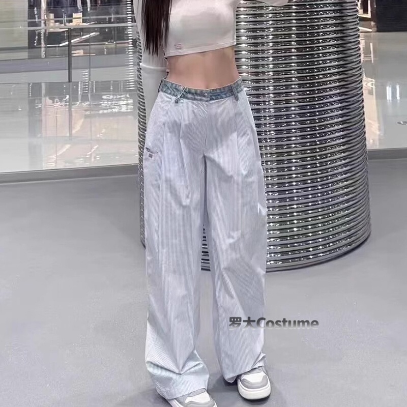 Alexander Wang Aw Alexander Wang Letter Logo Striped Patchwork High-Waisted Women's Casual Wide-Leg Pants
