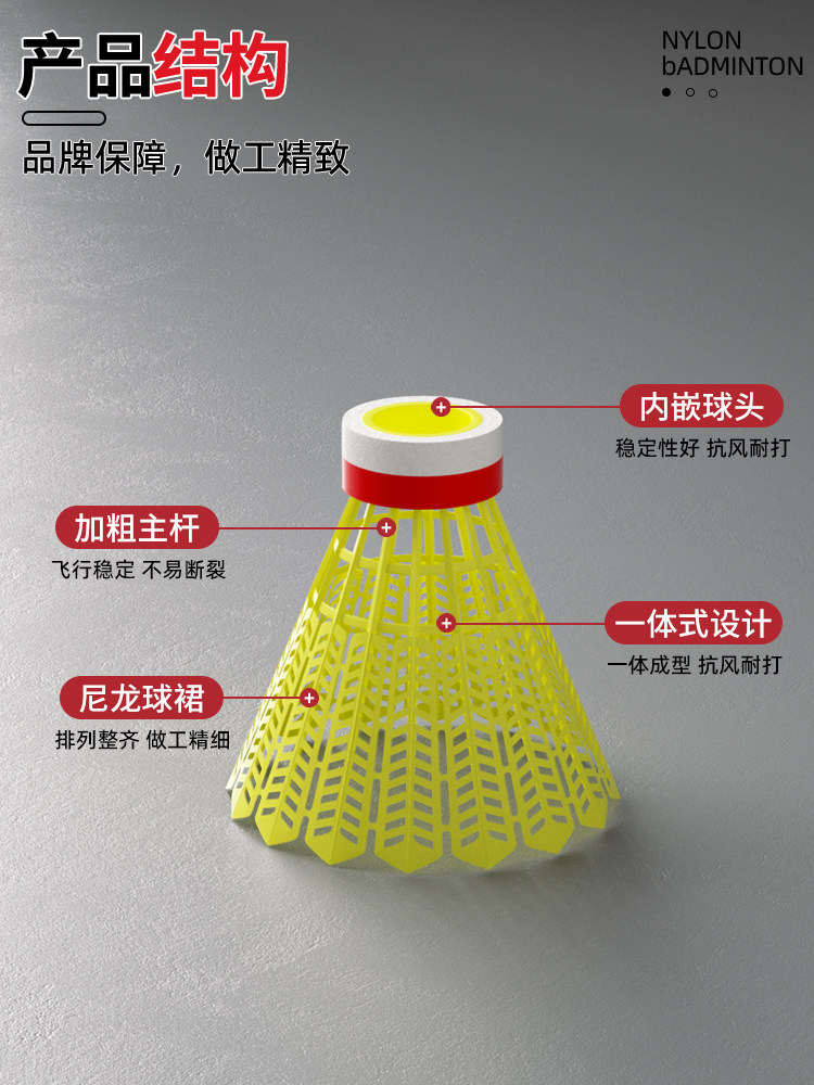 Peak Nylon Badminton Shuttlecock Is Genuine, Durable, Super Resistant to Hitting, Professional Training Plastic, Not Easy to Break, Windproof, Suitable for Indoor and Outdoor Use