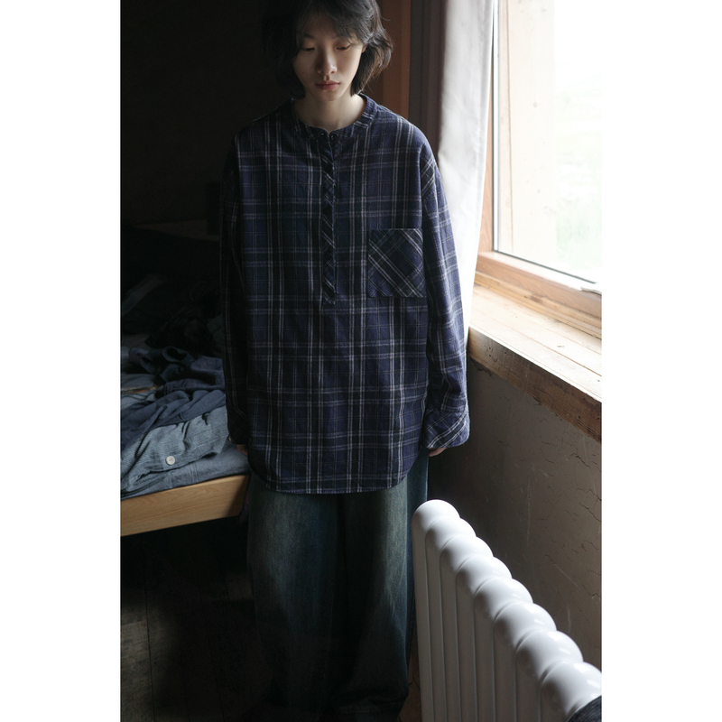 Sunset Flight Lace-Up Half-Collar Plaid Shirt Sunset Flight Lace-Up Half-Collar Plaid Shirt