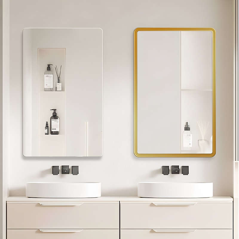 Aluminum Alloy Frame Bathroom Mirror Wall-Mounted Washroom High-Definition Makeup Mirror Square Simple Bathroom Mirror
