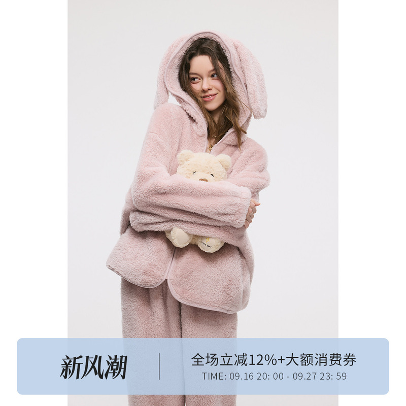 Livetolead【Ltl】Cloud Velvet Couple Pajamas Set New Season Loose Slimming Hooded Loungewear Livetolead【Ltl】Cloud Velvet Couple Pajamas Set New Season Loose Slimming Hooded Loungewear