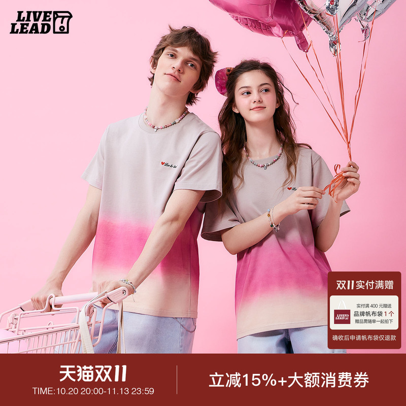 Livetolead Gradient Pink Round Neck T-Shirt Couple Style 2025 Summer Short-Sleeved New Creative Top Livetolead Gradient Pink Round Neck T-Shirt Couple Style 2025 Summer Short-Sleeved New Creative Top