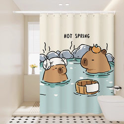 Kapibala Cartoon Bathroom Shower Curtain Bathroom Waterproof Thickeneded Cloth Punch-Free Mildew-Proof Shower Partition Shower Curtain