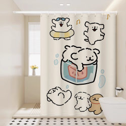 Cute Line Puppy Bathroom Tarpaulin Shower Curtain Bathroom Punch-Free Partition Curtain Shower Block Door Curtain Cartoon