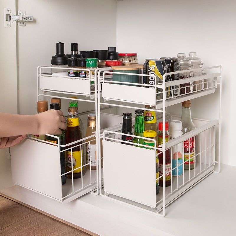 Kitchen storage rack countertop pull-out drawer shelf supplies storage rack cabinet inside layered sink painting Wenwu