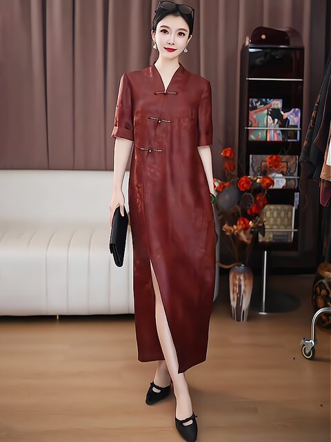 Mijie 2025 New Model New Chinese Style Red Jacquard Dress for Women, Elegant and Beautiful, Loose Fit, Slimming, Stunning Mid-Length Dress