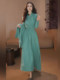 Mijie 2025 spring new fashion mint blue V-neck waist dress feminine high-end slimming long skirt