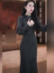Mijie's New Autumn and Winter Minimalist Style Dark Gray Long-Sleeve Dress for Women, Elegant and Slimming, Waist-Cinching, Fitted Mermaid Long Dress