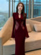 Mijie 2025 Winter New Chinese Style Burgundy Embroidered Dress Women's Long Sleeve High-End Waist-Cinching Bodycon Long Dress
