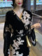 Mijie high-end dress 2025 spring new retro high-end slimming wrap waist V-neck lady's long dress