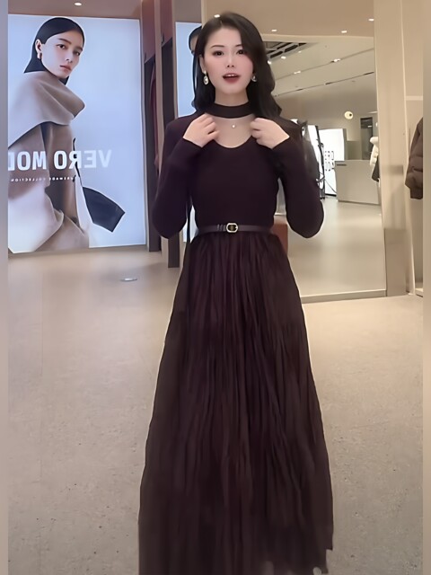 Mijie 2025 new winter style light luxury style long-sleeved dress women's waist slimming elegant high-end long dress for ladies