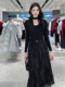 Mijie 2025 Winter New Elegant Black Dress for Women, Long-Sleeved, Waist-Cinching, Pleated Long Dress, Slimming and Stylish