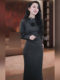 Mijie's New Autumn and Winter Minimalist Style Dark Gray Long-Sleeve Dress for Women, Elegant and Slimming, Waist-Cinching, Fitted Mermaid Long Dress