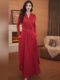 Mijie French-Style Elegant Red V-Neck Long-Sleeve Dress for Women, Waist-Cinching, Slimming, Mature Style A-Line Retro Long Dress