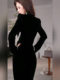 Mijie's New Autumn and Winter Fashion Ladylike Black Diamond Chain Bodycon Dress for Women, Long-Sleeved High-Neck Waist-Cinching Fishtail Long Dress