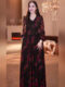 Yijie Retro Black Velvet Rose Print Dress for Women, Mid-Length High-End Lace Waist-Cinching Slimming Little Black Dress