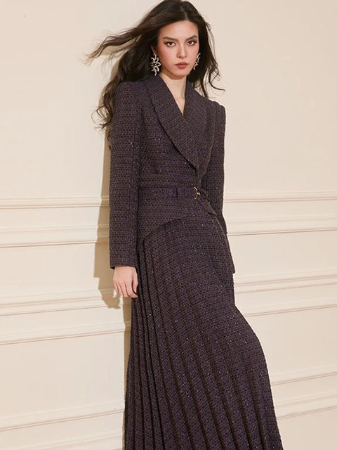 Mijie's New Autumn and Winter French-Style Tweed Dress for Women, Chanel-Inspired, Waist-Cinching, Slimming Long Dress with an Elegant and Vintage Vibe