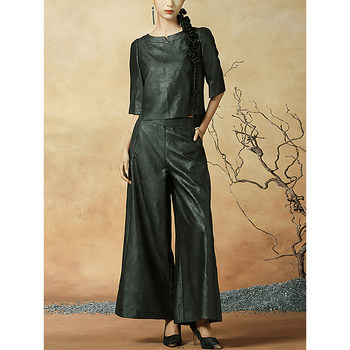 Mijie 2025 Summer New High-End Elegant Fragrant Cloud Silk Turtle Pattern Loose Mid-Sleeve Top and Wide-Leg Pants Two-Piece Set