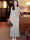 Mijie 2025 New Style Light Gray Elegant and Slimming Suit for Women, Suitable for Daily Commuting, Loose Long-Sleeved Top Two-Piece Set