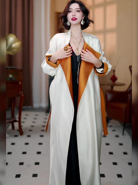 Mijie 2025 Autumn New Fashionable Age-Reducing Platinum Reversible Trench Coat for Women, Elegant and Versatile, Slimming Mid-Length Coat