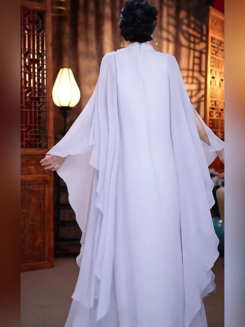 Mijie 2026 Spring New Chinese Style Ink Print Dress for Women, Long Sleeve Stand Collar, Elegant Slimming Long Dress