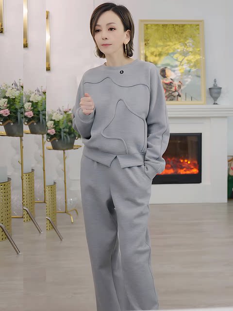 Mijie 2025 New Stylish and Age-Reducing Gray Suit for Women, Elegant, Fashionable, Versatile, Slimming Top and Long Pants Two-Piece Set