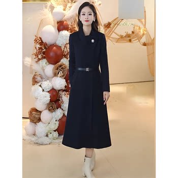 Mijie 2025 Autumn New Fashionable Dark Blue Slim-Fit Waist-Enhancing Dress for Women, Elegant and Slimming Mid-Length Dress