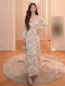 Mijie 2025 Winter French Elegant V-Neck Sequin Dress for Women, White Slimming High-End Waist-Cinching Long Dress
