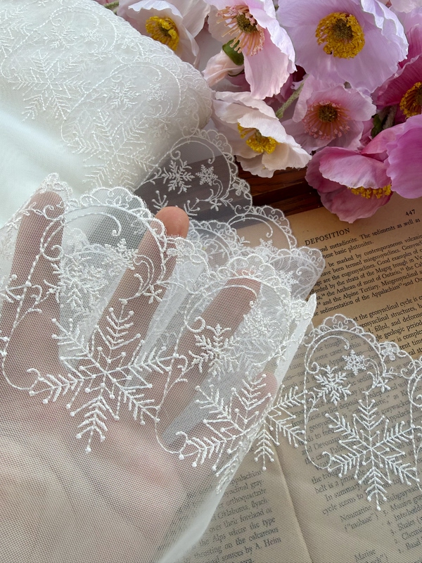 Japanese-Style White Snowflake Double-Sided Mesh Embroidery Handmade DIY Doll Clothes Hair Accessories Dress Designer Lace Trim