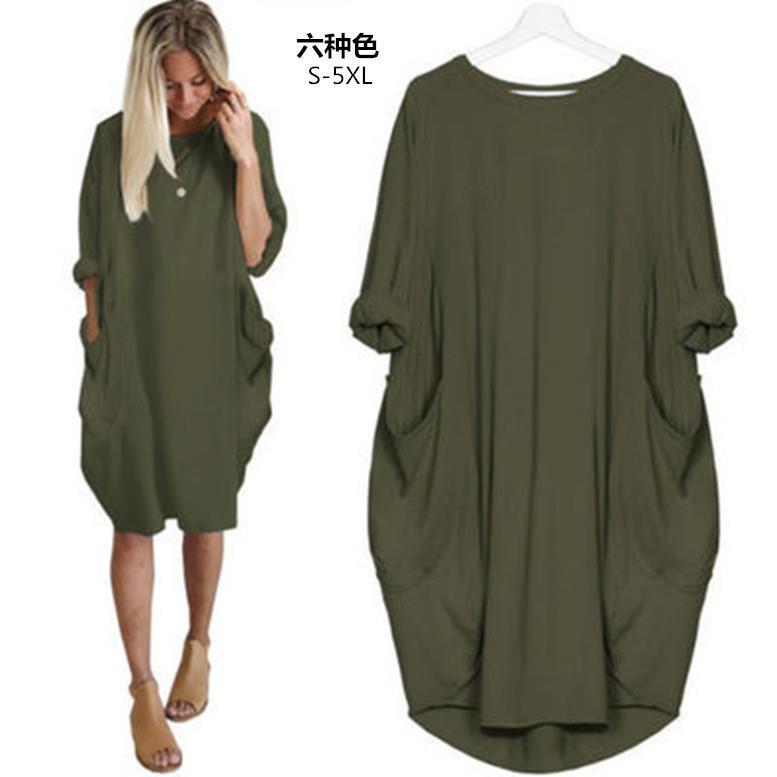 Loose Pocket Dress Summer Women Clothes Casual Big Size Dress