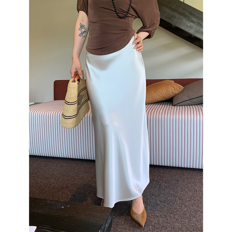 Prase Lu Lulu【Satin Shadow】Summer Slimming, Light Luxury, High-Waisted, Fashionable and Versatile Acetate A-Line Skirt Prase Lu Lulu【Satin Shadow】Summer Slimming, Light Luxury, High-Waisted, Fashionable and Versatile Acetate A-Line Skirt