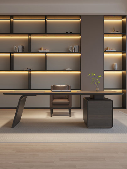 意式极简书桌轻奢现代实木书房双人家用客厅老板办公高级电脑桌